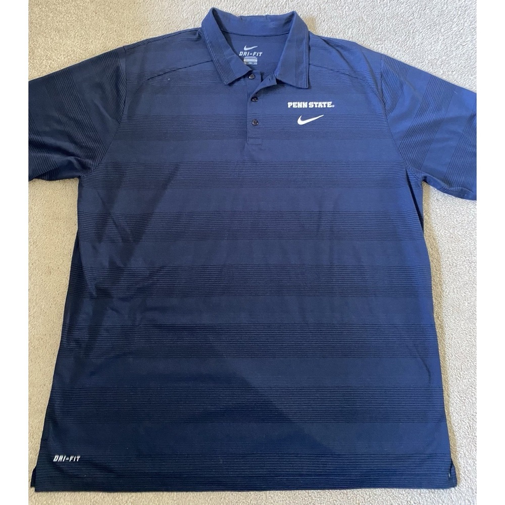 Penn State Nittany Lions Striped Polo Shirt Mens XXL Nike Blue Dri-Fit * Nike